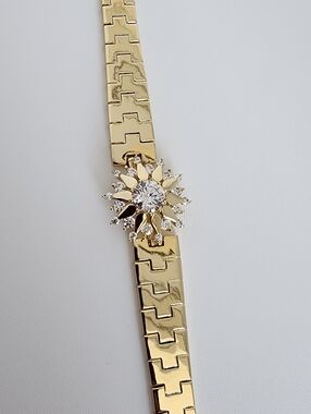 Chunky Gold Sun Bracelet CZ Starburst Statement 7”
